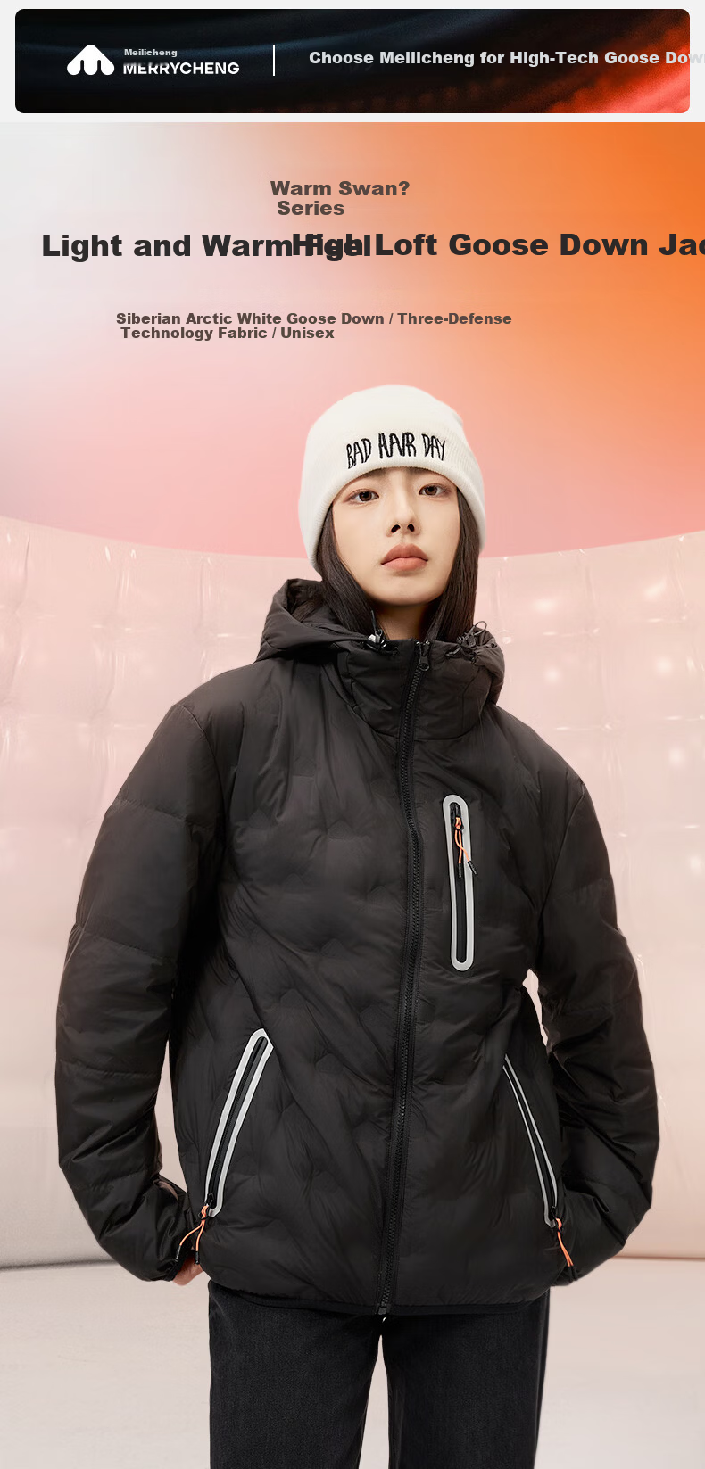 Meilicheng [Same As Jianji] Women's Lightweight Down Jacket with Hood, Couple Style Warm Goose down Coat 186 Gray S 1