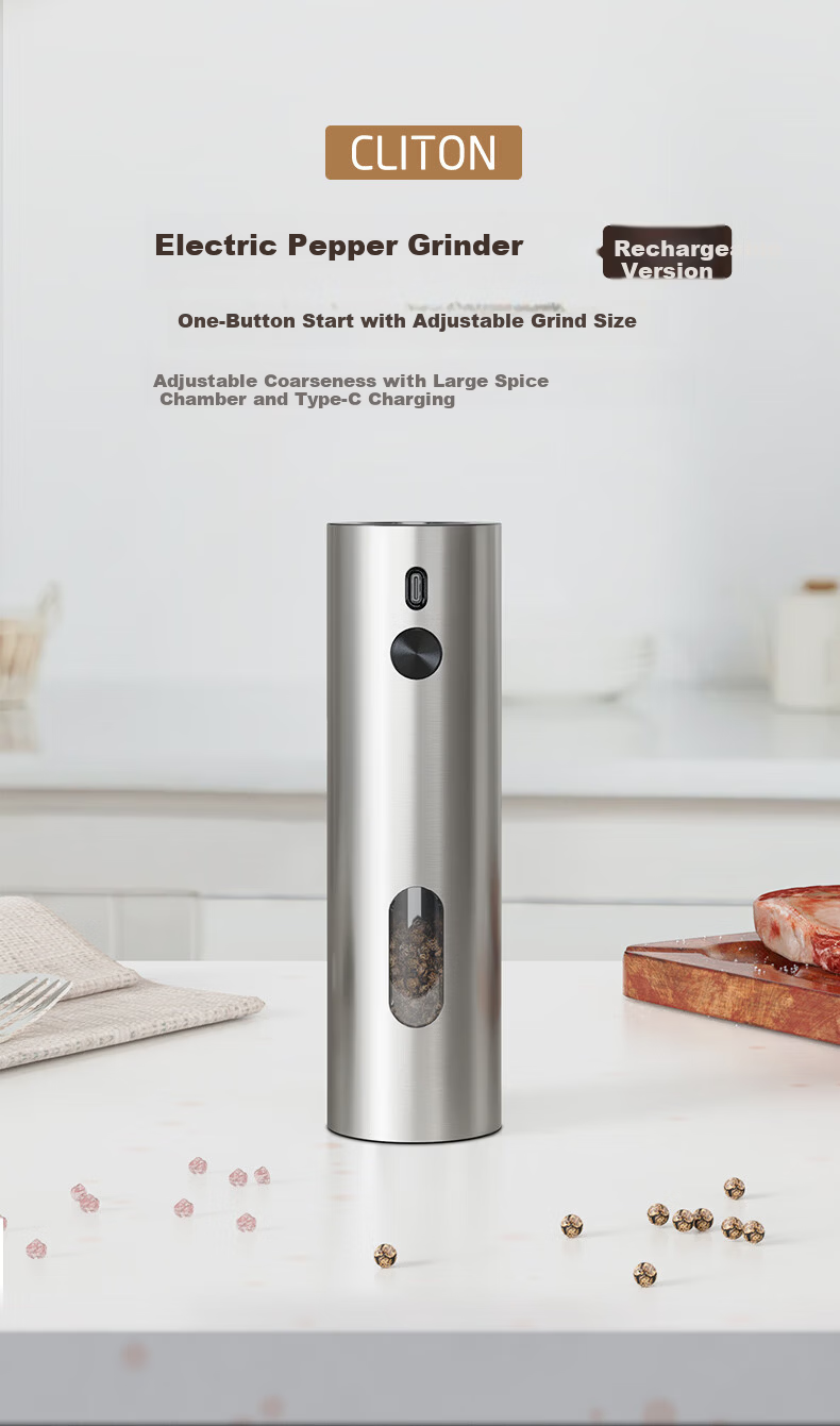 CLITON Electric Pepper Grinder Rechargeable Base Peppercorn Sea Salt Grinder Kitchen Spice Mill Adjustable Coarseness 4