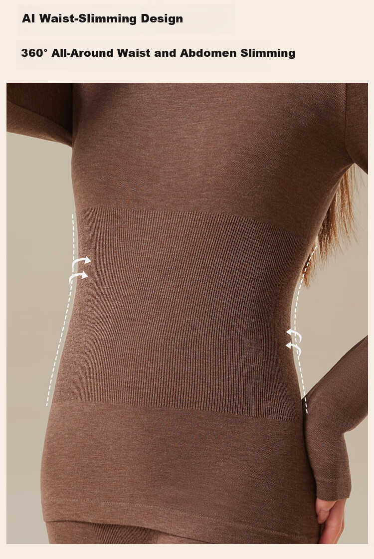 Urban Beauty Women's Thermal Underwear Set with Wool, Seamless Slim Fit Autumn Top and Bottom, Nude Color, Size L 5