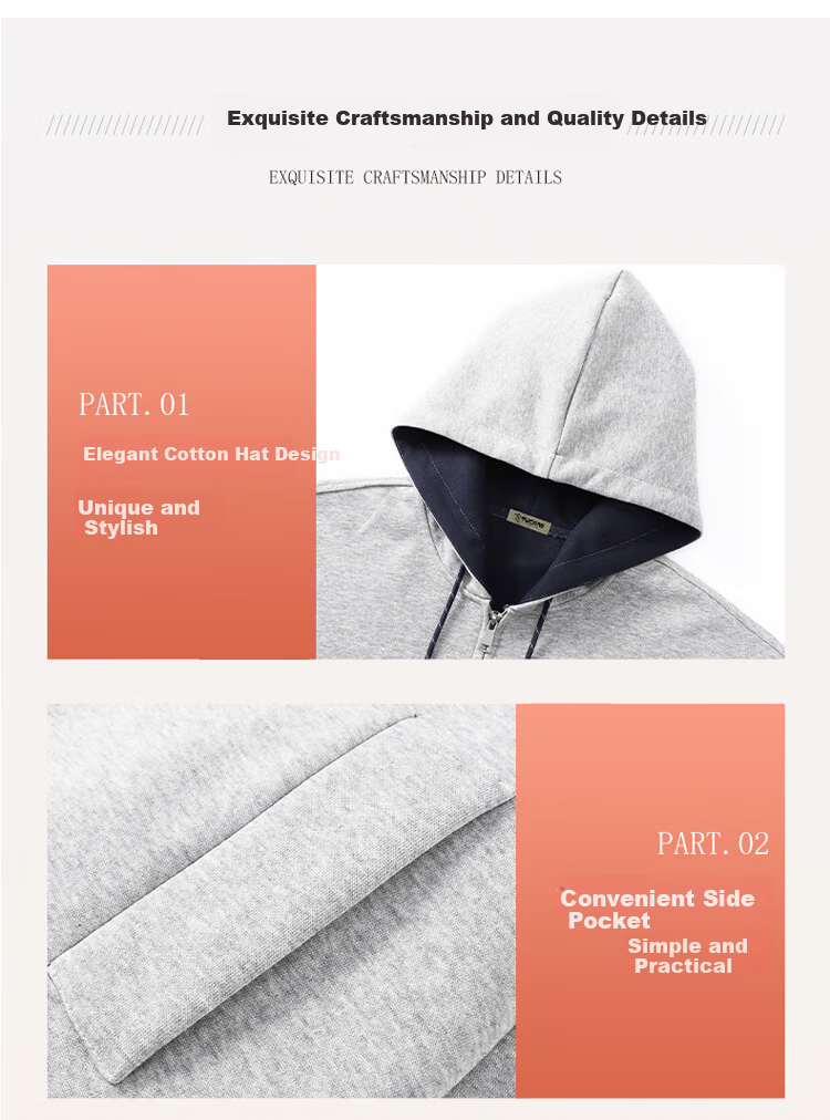 TUCANO Men's Hoodie Jacket Spring Autumn Heavyweight Loose Casual Colorblock Zip-up Light Gray 2XL 2