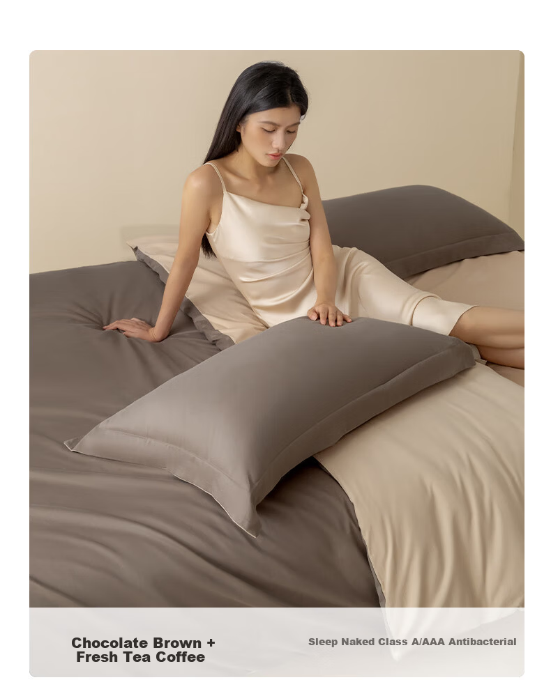 AMOR Antibacterial Class A 100-Count Cotton Brushed Four-Piece Bedding Set Pure Cotton Winter Duvet Cover Fitted Sheet Gem Blue Standard 22
