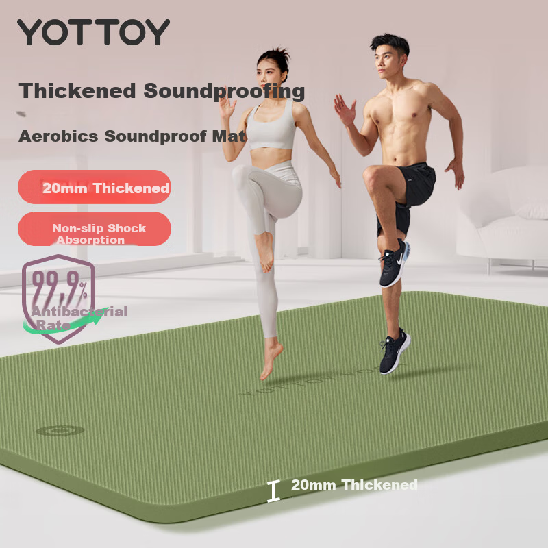 Yottoy Antibacterial Non-Slip Shock-Absorbing Thickened Large Yoga Mat for Men and Women Home Fitness Exercise Mat