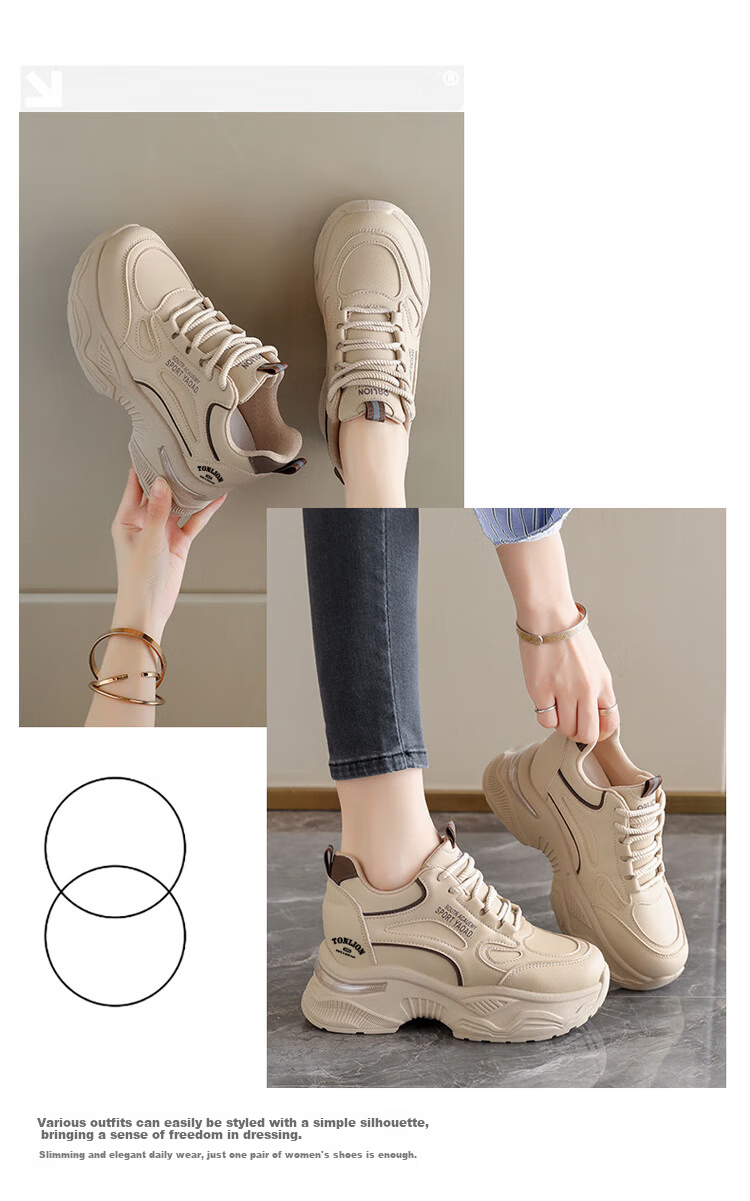 TonLion Women's Thick-Soled Platform Dad Sneakers Spring Summer Casual Sports Shoes Black Size 37 13