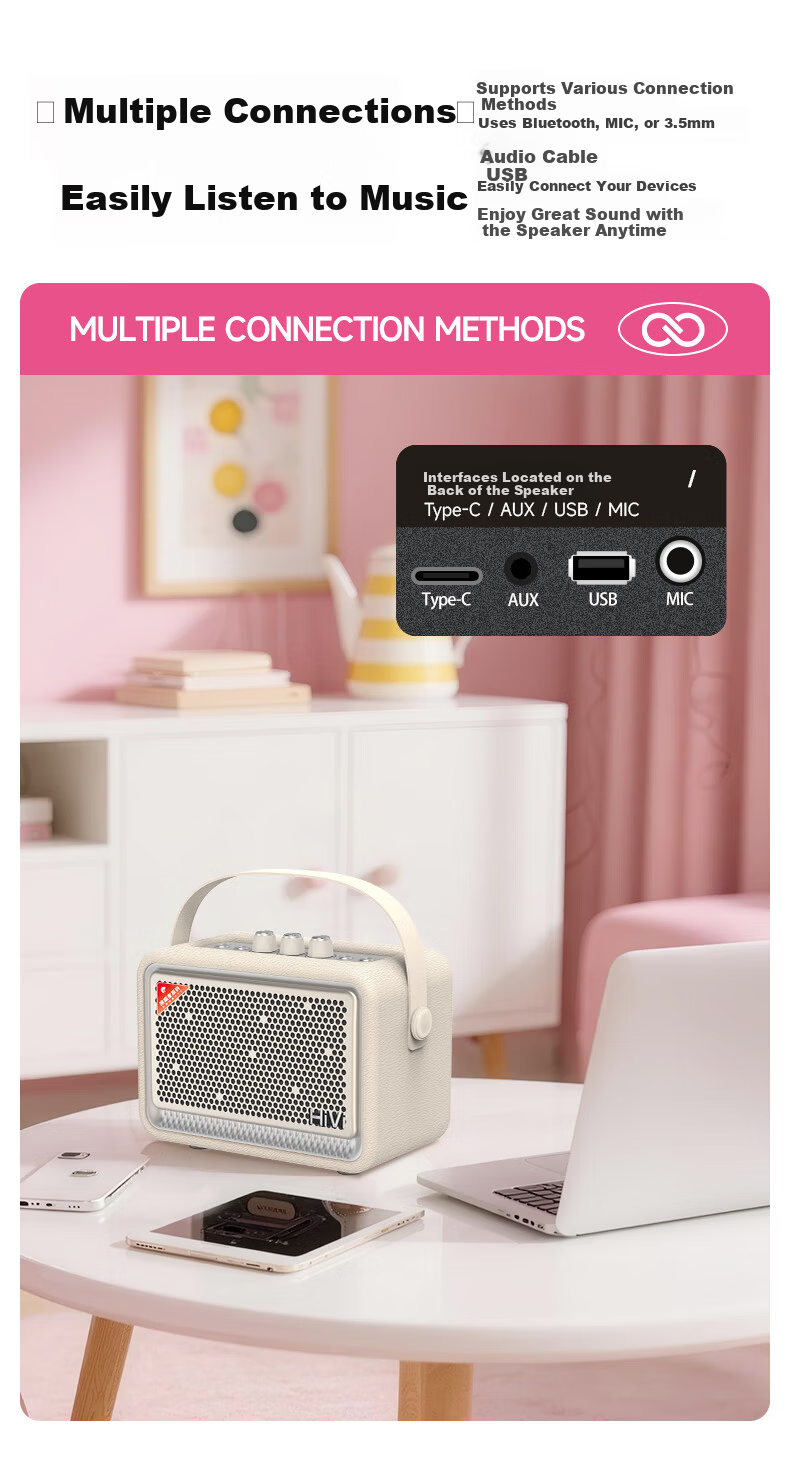 HiVi High-Quality Retro Bluetooth Portable Speaker Desktop Audio Outdoor Home Indoor Karaoke Microphone All-in-One TQ53 White Birthday Gift for Friends 9