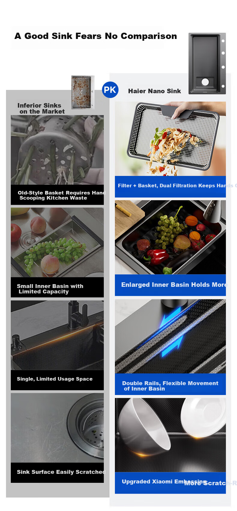 Haier 304 Stainless Steel Sink Textured Thickened Large Single Bowl 68x45 Vegetable Washing Basin with Pull-out Faucet H08 7