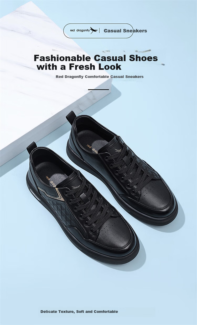 Red Dragonfly Men's Casual Sports Shoes Black Leather Panel WXA151341 Size 38 1