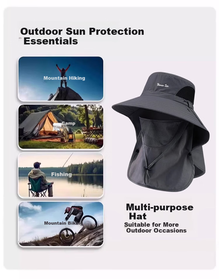 Warrior Unisex Sun Protection Hat Outdoor UV Protection Fishing Bucket Hat Sun Hat with Neck Guard and Face Mask 7