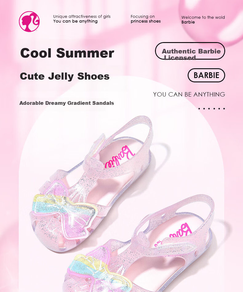 Barbie Girls' Summer Jelly Princess Outdoor Closed-Toe Sandals DA7231 Pink Size 25 1
