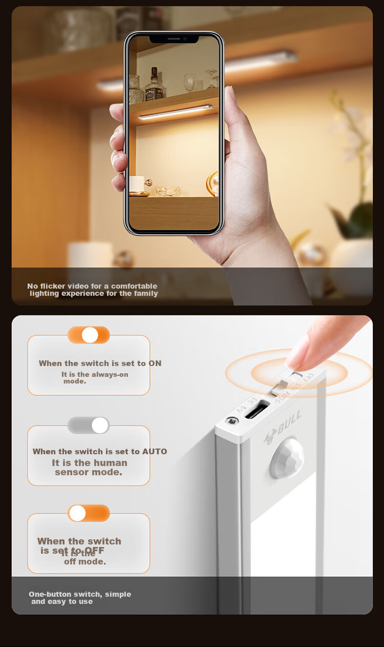 BULL Human Body Sensor Cabinet Light Wardrobe Light MC-A003B-ES Magnetic Bedroom Bedside Night Light 80CM 4000K 14
