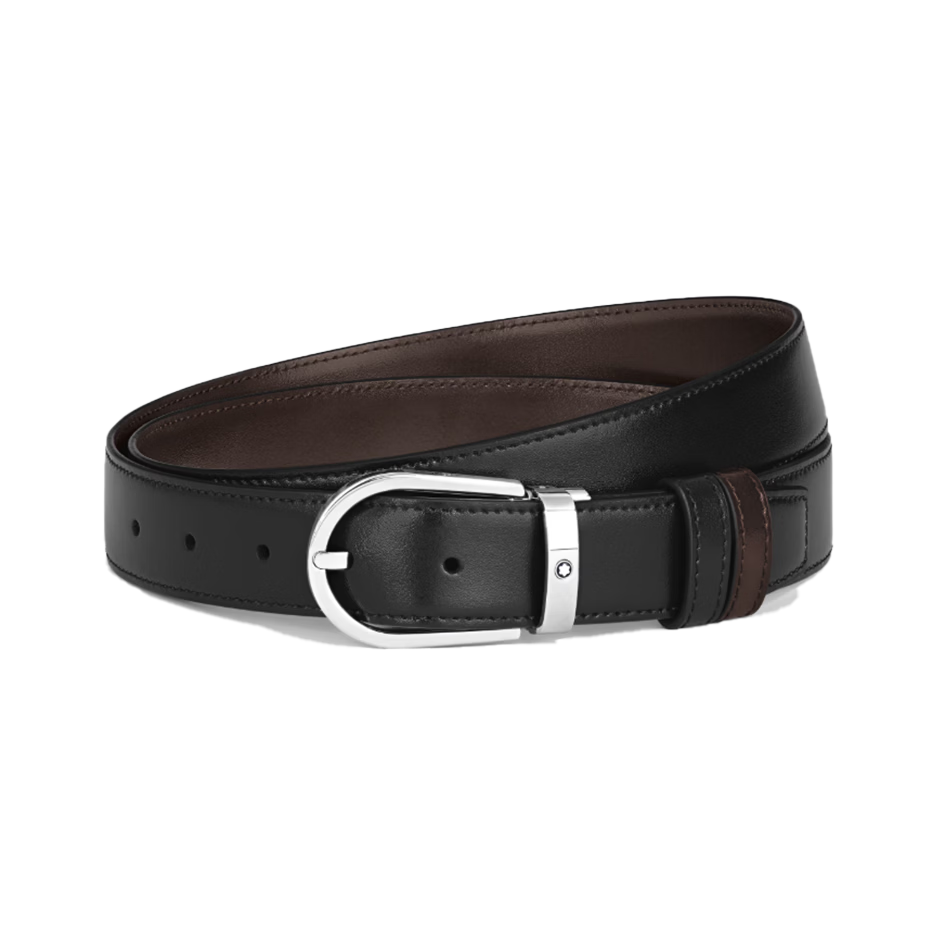 Montblanc Men's Horseshoe Pin Buckle Black/Brown Reversible 3cm Belt 222371 (New Item Number New Packaging)
