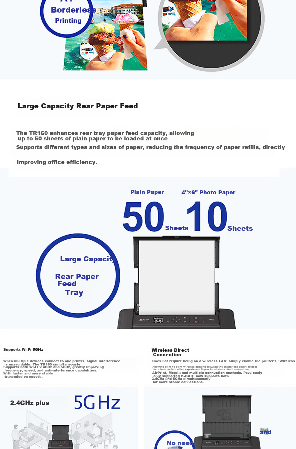 Canon TR160 Mobile Office Printer Portable Inkjet Wireless Printer Business Replacement for TR150 Photo Document Wireless Direct Connect 3
