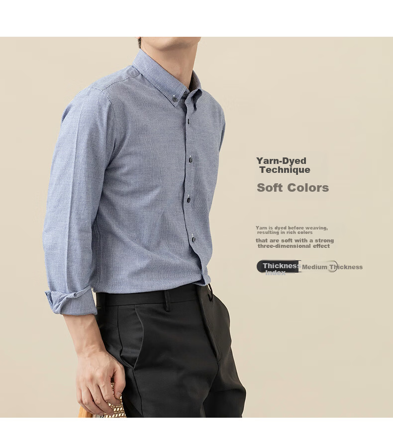 BLACKMONDAY Men's Houndstooth Cotton Brushed Long Sleeve Wrinkle-Resistant Business Casual Shirt 6