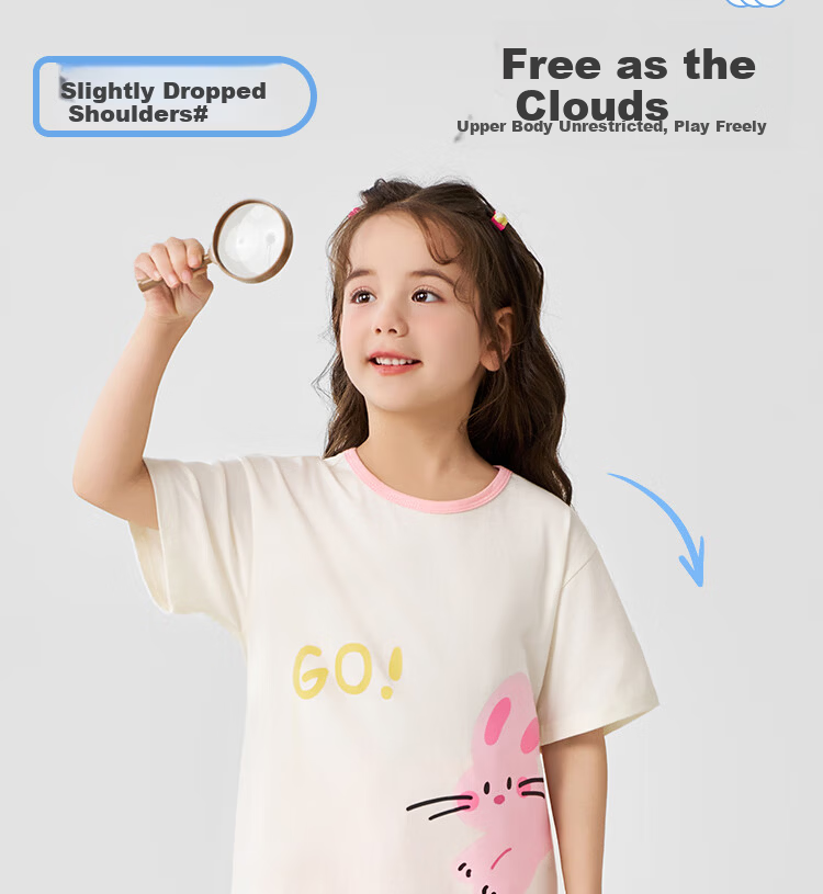 Mini Wooden House Children's Short Sleeve Set Summer Boys Girls Pure Cotton Top and Pants Two-Piece Set Jumping Little Rabbit 90 1