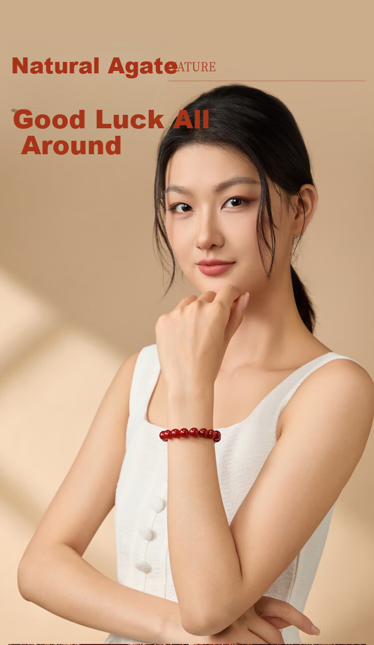 Hongliangyuan Natural Red Agate Bracelet Lucky Bead Buddhist Beads Birthday Gift Red Agate Crystal Bracelet Unisex 6mm 6