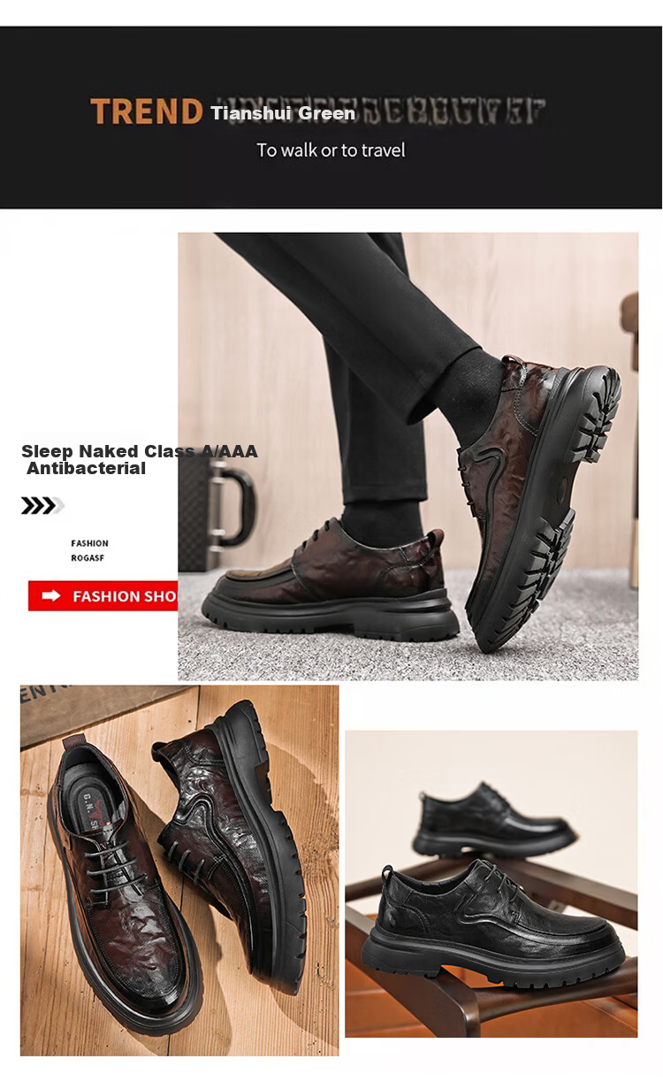Bull Family Men's Shoes 2026 Spring Autumn New British Style Business Casual Leather Shoes Big Head Height Increasing Formal Wedding Shoes for Men 2