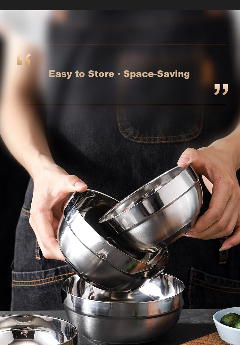 Shanyu Fu 304 Stainless Steel Bowl 12cm Double-Layer Thickened Insulated Soup and Rice Bowl Durable and Drop-Resistant Student Bowl 10