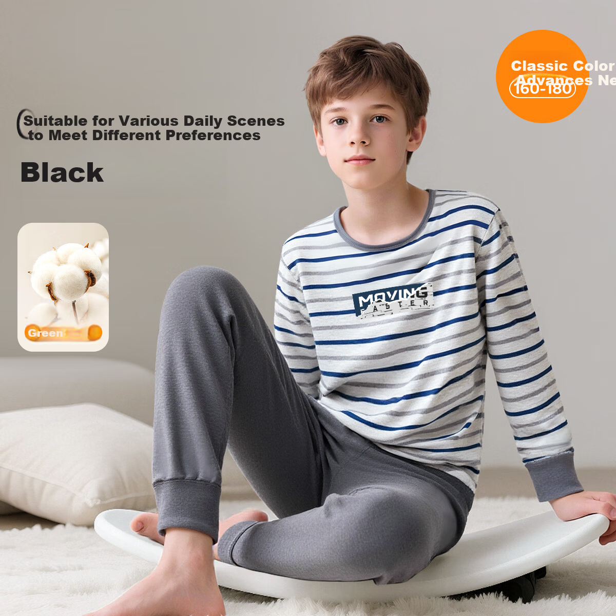 Yiershuang Boys' Cotton Thermal Underwear Set Autumn Long Johns Kids' Warm Pajamas Youth Belly Protection Sleepwear Top and Bottom