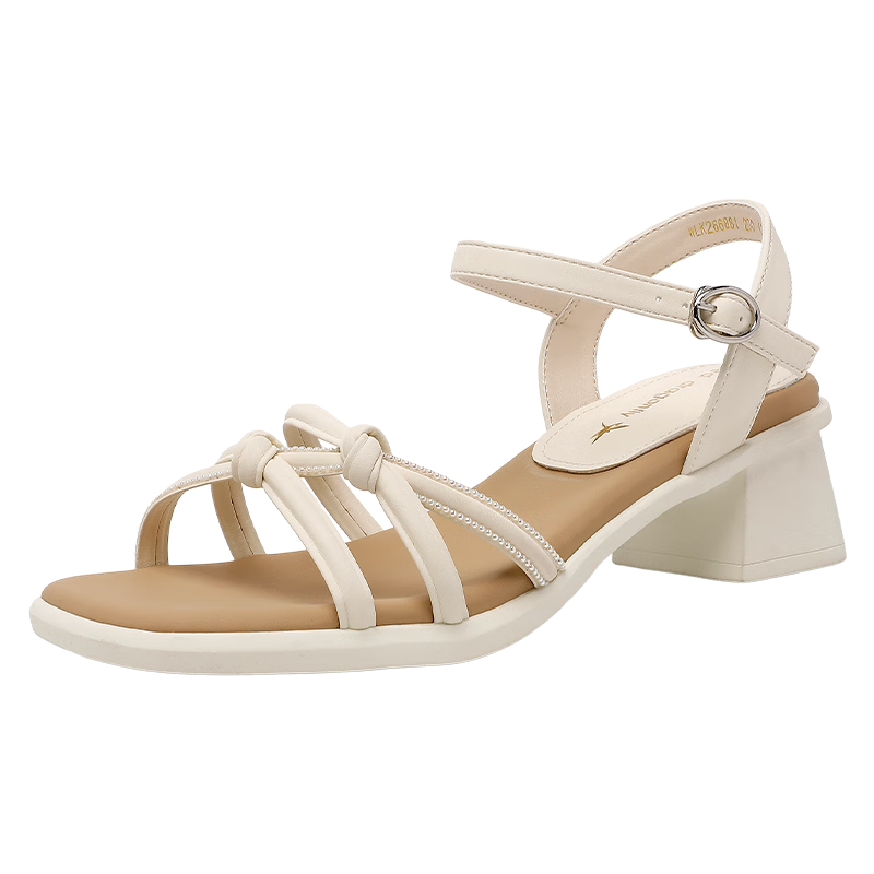 Red Dragonfly Women's Sandals Fairy Style One-Strap Open Toe Roman Shoes Chunky Heel Height Increasing Beach Shoes WLK266881 Beige Size 37