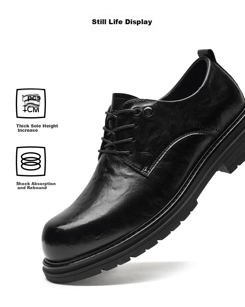 HLA Men's Business Dress Shoes Thick Sole Height Increasing Casual Derby Shoes HAAPXM3EAO217 Black Size 44 6
