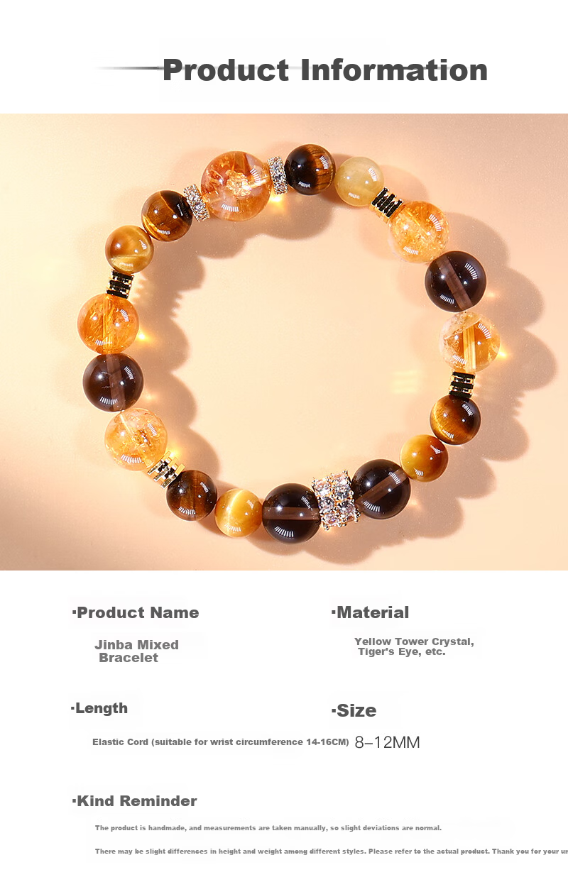 Mofan Tiger Eye Stone Yellow Rutilated Quartz Multi-Crystal Double Circle Zodiac Year Lucky Bead Bracelet Birthday Gift for Couples 6