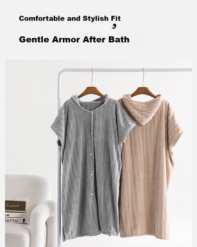 Sanli Home Hooded Bath Skirt Women Quick-Dry Water-Absorbent Lint-Resistant Towel Bathrobe Men Couples Bathrobe Sleepwear Off-White 2
