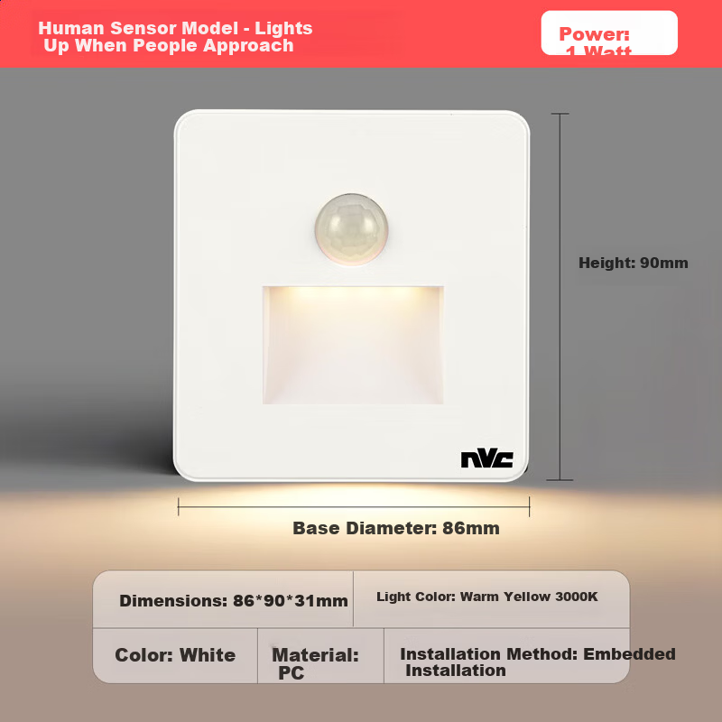 NVC Human Sensor Smart LED Embedded Footlight 86 Type Spotlight Corridor Night Light Ambient Night Lamp