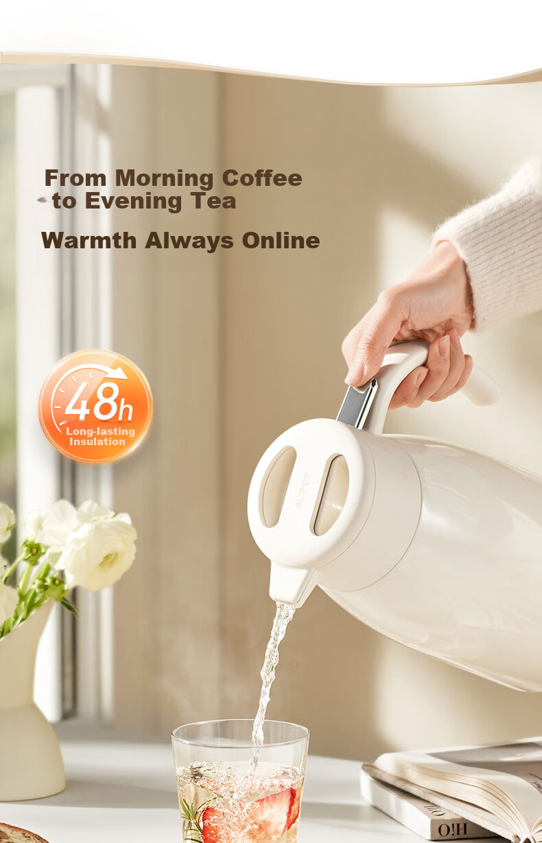 Supor 316L Stainless Steel Insulated Thermos Flask 2L Cream White Large Capacity Home Office Hot Water Bottle 3