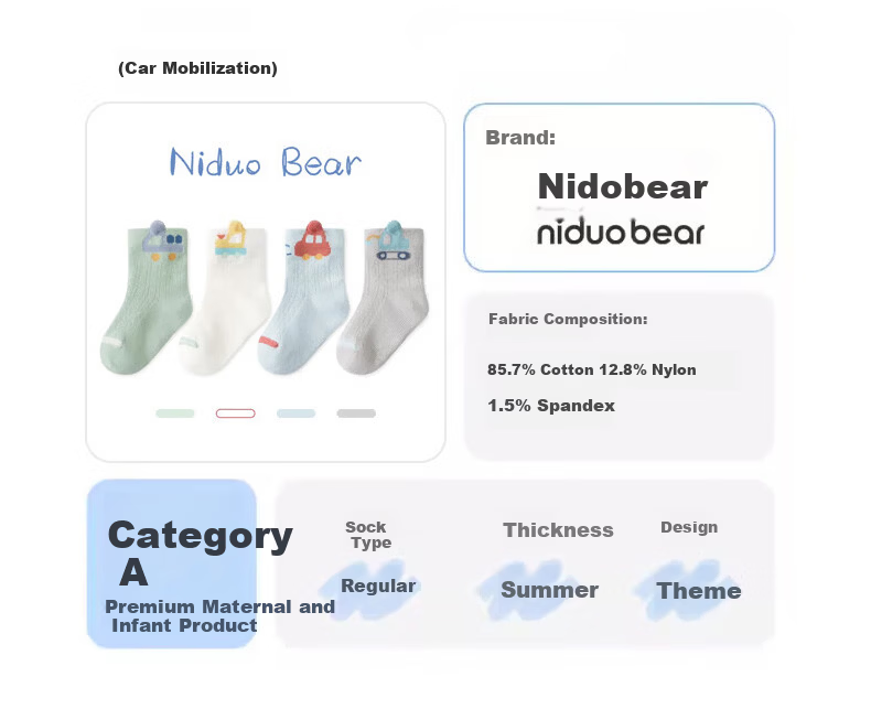 Nido Bear Kids Summer Mesh Socks Boys Cotton Breathable Baby Mesh Socks Loose Top Cotton Socks Infant Socks 9