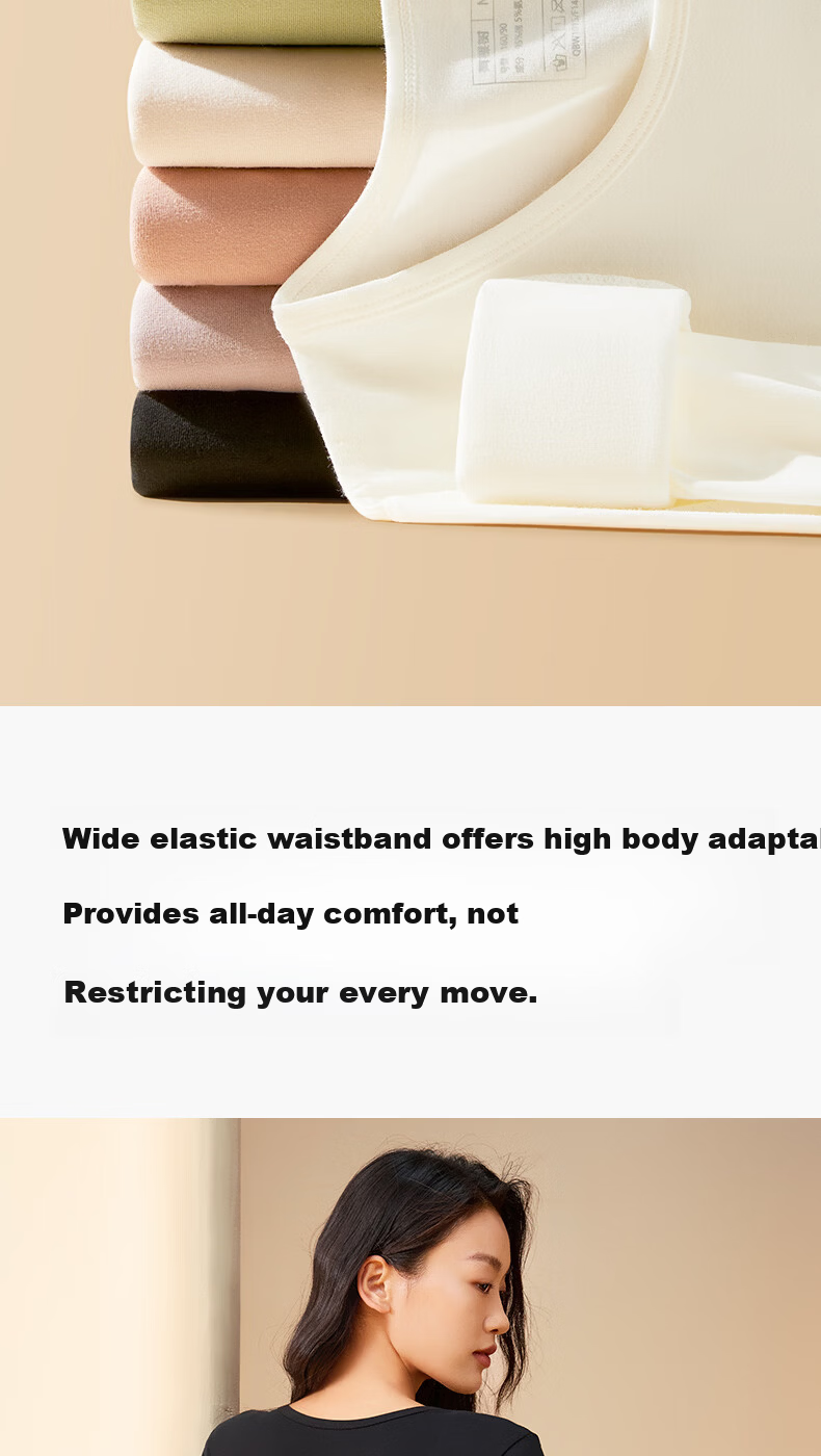 Youkeshu Women's Autumn Cotton Solid Color Set Pure Cotton Crew Neck Hyaluronic Acid Moisturizing Warm Underwear 9