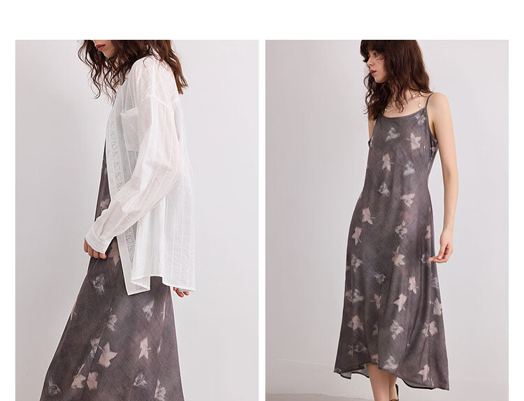 Demana Romantic Supreme Summer Elegant Floral A-Line Slim Lightweight Flowing Spaghetti Strap Mid-Length Dress for Women 4