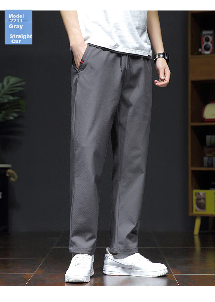 ROMON Men's Casual Pants Spring Summer Sports Breathable Comfortable Ice Silk Straight Leg Elastic Quick-Dry Pants Black M 9