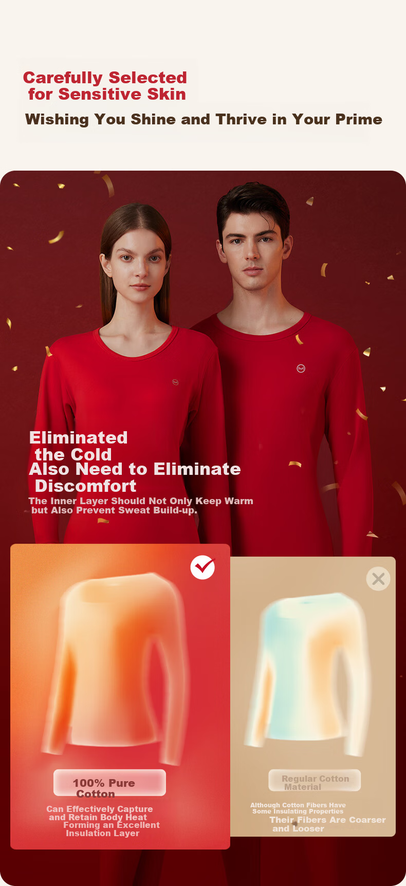Miiow [100% Cotton Lucky Gift Box] Men's Autumn Thermal Underwear Set Pure Cotton Red Warm Long Johns for the Year of the Horse 3