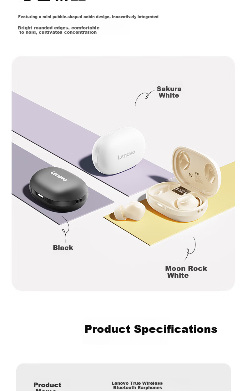 Lenovo Bluetooth Earbuds Bean-Style In-Ear True Wireless Sleep Noise-Cancelling Earphones 2026 New Hot Model Ultra-Long Battery Life Gaming HD Sound Music Headphones EA289 Sakura White 13