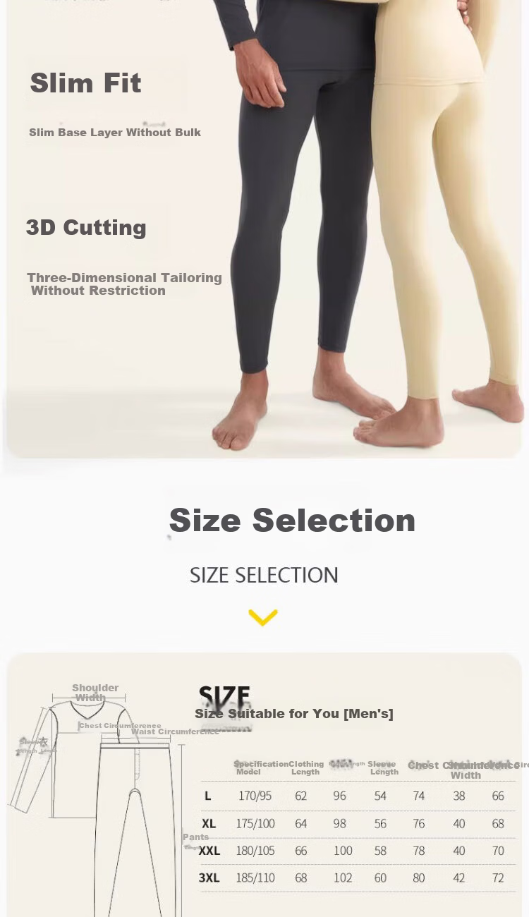 LangSha Men's Thermal Underwear Set Autumn Top and Bottom Antibacterial Mite-Resistant Thin Round Neck Base Layer Warm Shirt 5