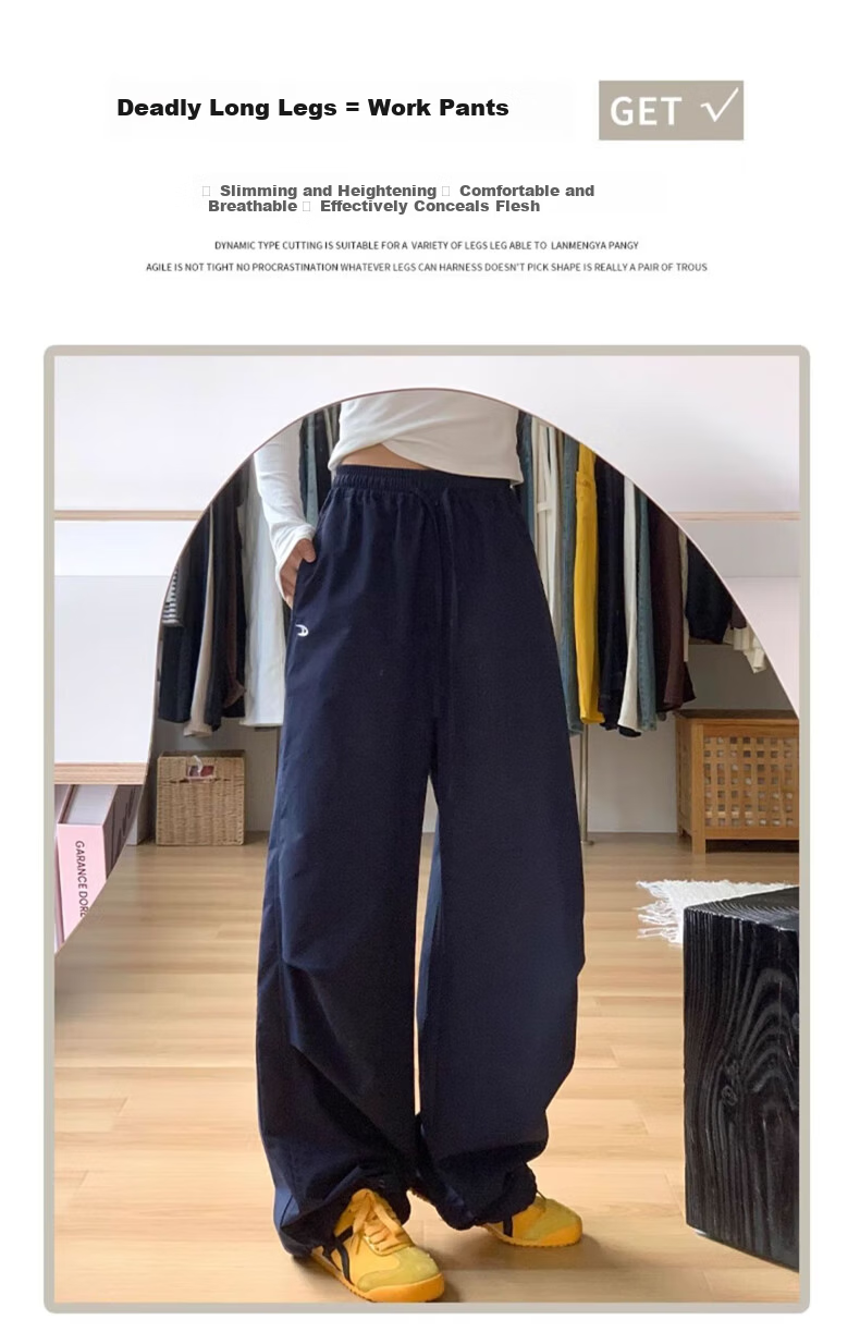 Langsha Women's Navy Blue Work Pants Spring 2026 New Loose High Waist Straight Slim Casual American Quick-Dry Wide-Leg Pants 9