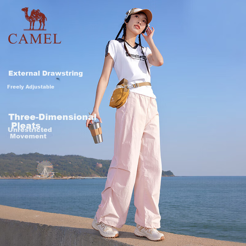CAMEL Ice Cooling Sun Protection Workwear Women's Straight Casual Quick-Dry Paratrooper Pants C26BA6L6007 Dreamy Pink L