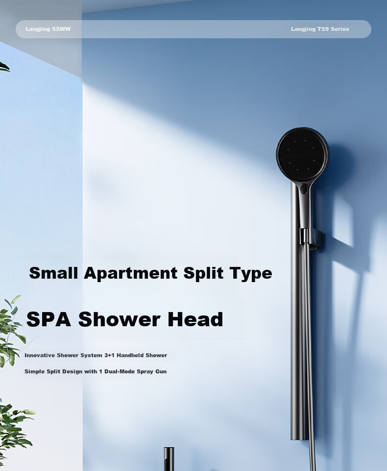 SSWW Shower Set Small Apartment Digital Display All-Copper Bathroom Split Simple Piano Key Pressurized Shower TS9 1