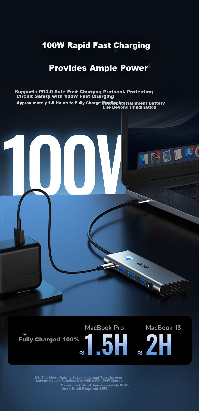 Acer Type-C Expansion Dock, USB3.0 Hub, HDMI Adapter, Compatible with MacBook, Computer And Phone Converter, 4K60Hz Screen Mirroring, PD Charger, Five-I 6
