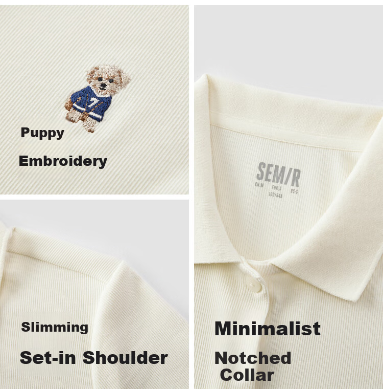 Semir Mall Same Style | Women's Summer Polo Shirt with Puppy Embroidery, Slim Fit, Straight Shoulder 2026 Simple Cardigan 101326115008 5