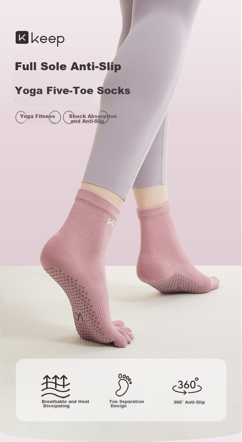 Keep Women's Five-Toe Non-Slip Yoga Socks Breathable Moisture-Wicking Indoor Fitness Dance Socks 1