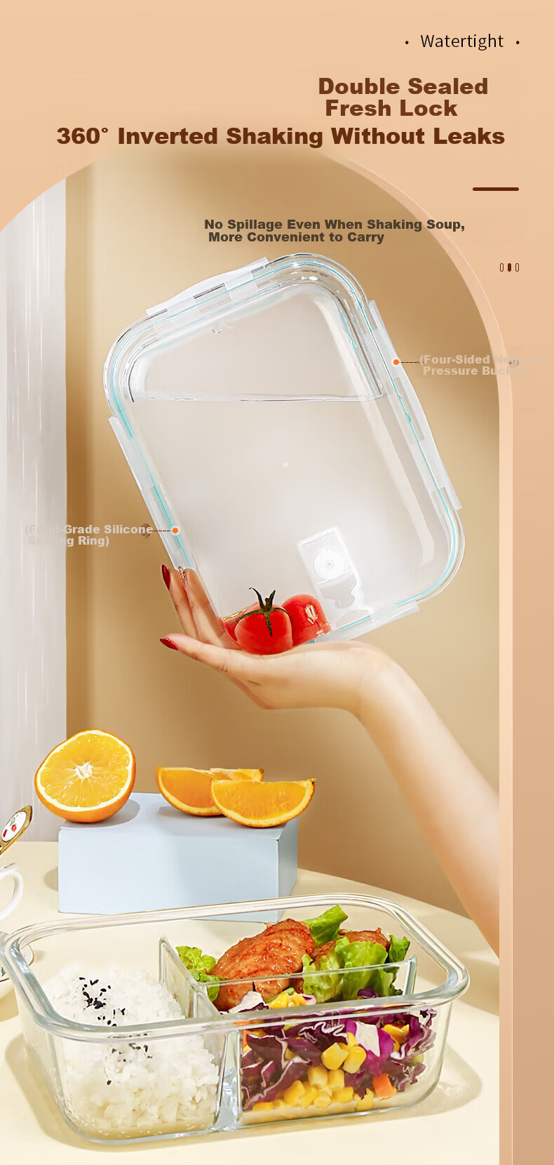 Cilock Large Capacity Glass Lunch Box Microwaveable Bento Box with Extra Large Long Compartments and Bag for Office Workers 6