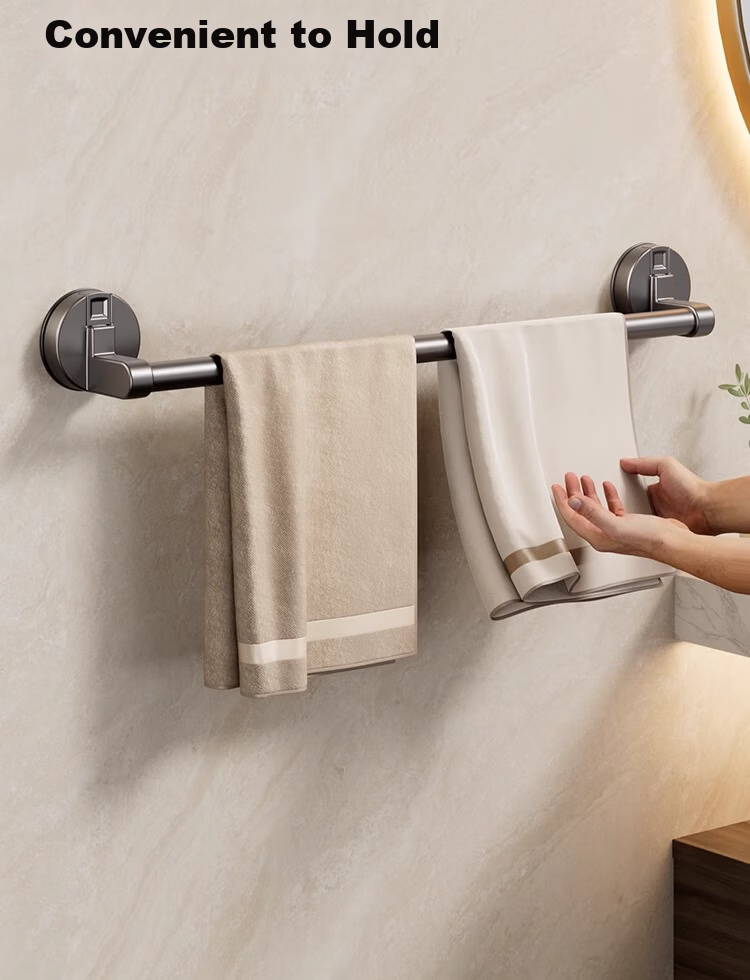 Xinpei Suction Cup Towel Rack Bathroom Storage Shelf No-Drill Towel Bar Slipper Rack Single Rod Wall-Mounted Organizer 11