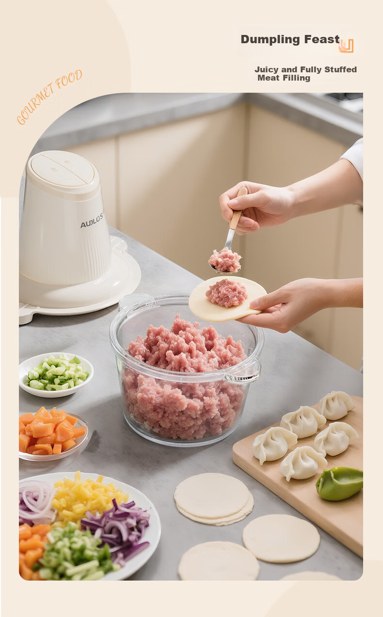 AUX AJR-18AZX-117 White Electric Multifunctional Household Meat Grinder Stainless Steel Meat Mincer Garlic Paste Machine Dual Blades 20