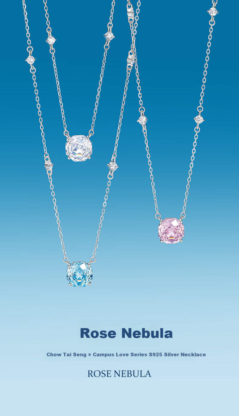 CHOW TAI SENG Rose Nebula S925 Silver Clavicle Necklace Moonlight White Birthday Gift for Girlfriend 1