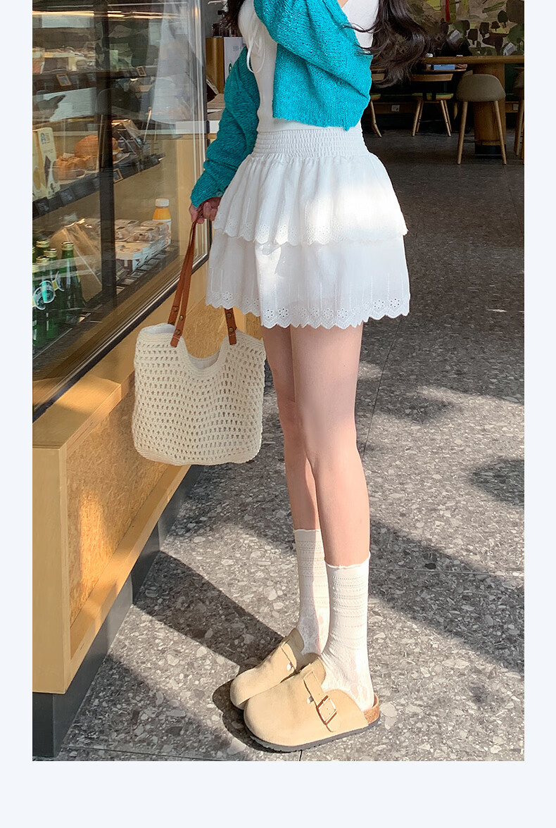 Langsha White Lace High-Waist A-Line Skirt Women Spring Summer Sweet French-Style Short Skirt 13