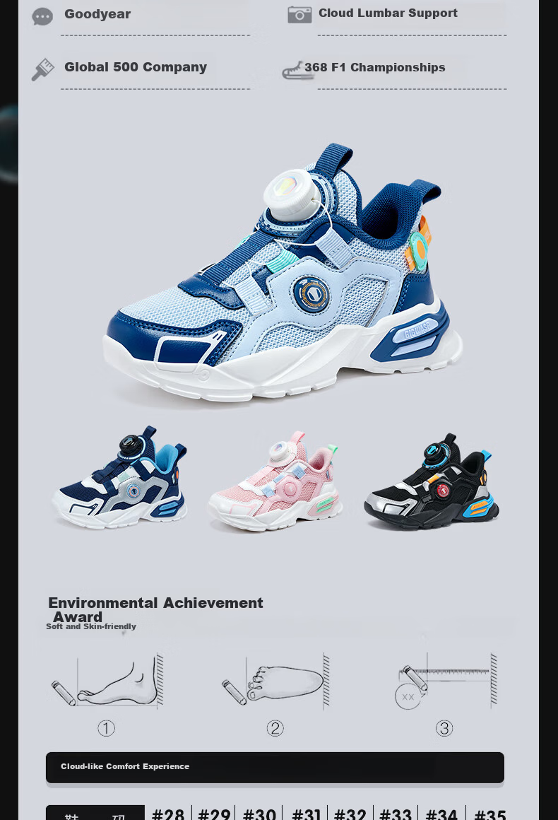 BIG WASP Boys' Sports Shoes with Rotating Button Children's Mesh Shoes D1123318055 Starry Blue (Double Mesh) Size 31 1