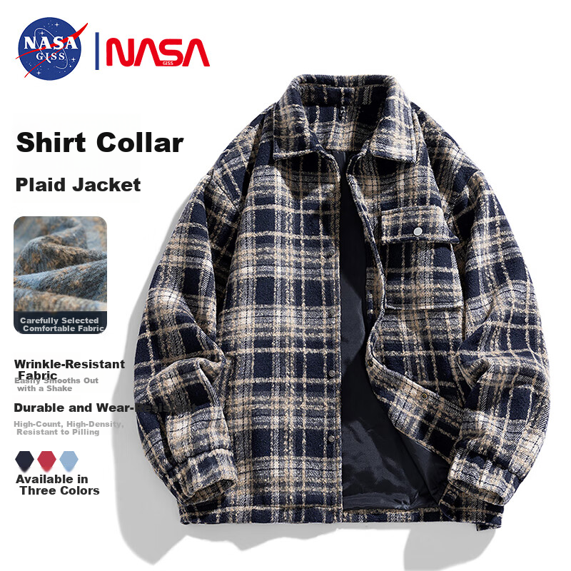 NASA GISS Men's Jacket Spring Autumn Winter Korean Style Trendy Loose Versatile Couple Lapel Coat Black XL