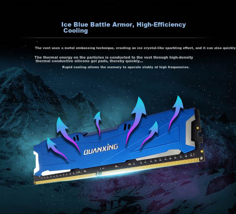 Quanxing DDR4 3200MHz Desktop RAM 8GB Heat Sink Single Module Overclocking Support High-Speed Stable Compatible Gaming Office Memory Upgrade H3200 3