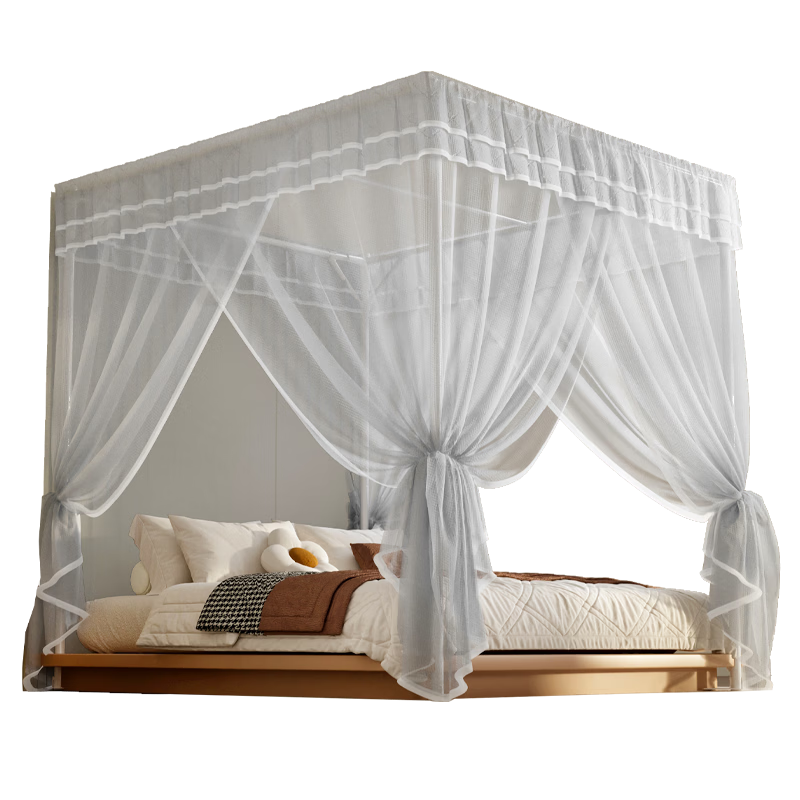 Cottonfaith Class A Home Bedroom Square Top Palace Floor Mosquito Net Frame Three-Door 1.5x2 Meters Premium Gray [Bold Bracket]