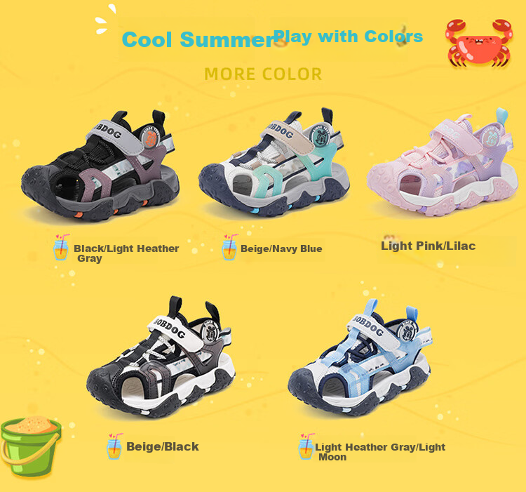 BOBDOG Kids Summer Beach Shoes Boys Closed-Toe Sandals Large Children Shoes 105532108 Black/Light Gray 25 1